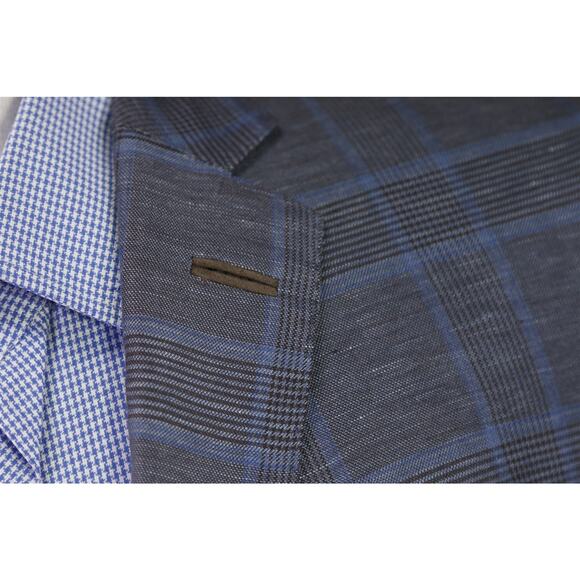 Hugo Boss Tailored Blue Plaid Linen Silk Sportcoat Blazer Current Piacenza 40R - Picture 5 of 11